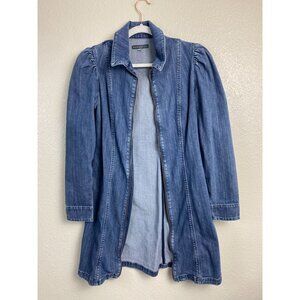 Alexa chung Blue Denim Longline Jacket size 8 Puff Sleeves Zip Closure Classic